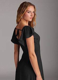 Azazie Bondi Vestidos de damas de honor Vestido de Negro de Chifón elástico de Corte en A con Corte Lateral image5