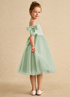 Azazie Amie vestidos de niña de las flores Vestido de Salvia Polvorienta de Satin Mate de Corte En A con Vestidos sin tirantes image6
