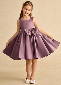 Azazie Jessie Flower Girl Dresses Vintage Mauve A-Line Bow Matte Satin Dress image2