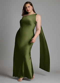 Azazie Juniper Bridesmaid Dresses Olive Mermaid One Shoulder Stretch Satin Dress image9
