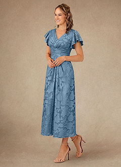 Azazie Vera Abiti per la Madre della Sposa Abito A-Line in Burnout Floreale Plissettato Blu Acciaio image2