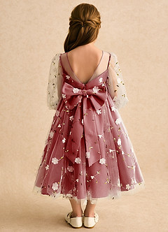 Azazie Elowen Flower Girl Dresses Rust A-Line Sweetheart Neckline Lace Dress image2