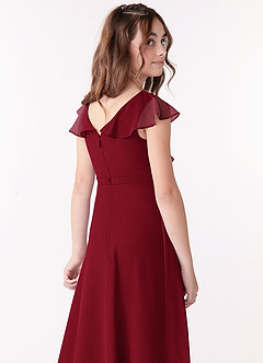 Azazie Posie Junior Burgundy A-Line Ruched Chiffon Dress image5