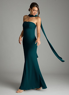 Azazie Saylor Robes de demoiselle d'honneur Robe Sirène en Mousseline de soie Sans bretelles Vert Pin image8