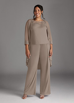 Azazie Frances Mother of the Bride Dresses Taupe Jumpsuit/Pantsuit Scoop Mesh Dress image9