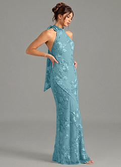 Azazie Velli Bridesmaid Dresses Celestial Azure Mermaid High Neck Mesh Dress image5