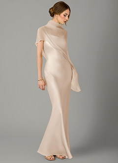 Azazie Jaleesa Jurken voor bruidsmeisjes Jurk van Stretch Satijn met A-Lijn Hoge Kraag Wit Albast image3