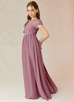 Azazie Delevingne A-Line Lace Chiffon Floor-Length Junior Bridesmaid Dress image3