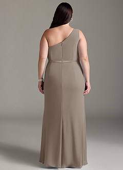 Azazie Liza Jurken voor bruidsmeisjes Jurk van Chiffon met Zeemeermin One-Shoulder Taupe image7