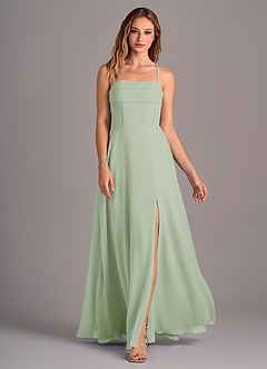 Azazie Carolyn Bridesmaid Dresses Dusty Sage A-Line Pleated Chiffon Dress image4