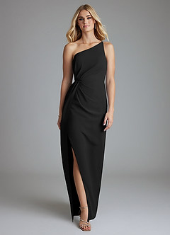 Azazie Sianni Final Sale Black Sheath One Shoulder Chiffon Dress image5