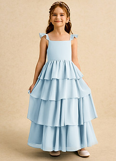 Azazie Boba Robe Demoiselle D'honneur Fillette Robe Trapèze en Mousseline de soie Col Carré Bleu Ciel image6