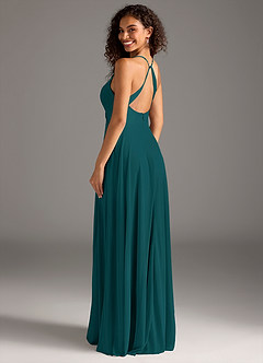 Azazie Davis Bridesmaid Dresses Peacock A-Line Pleated Mesh Dress image3