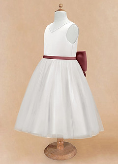 Azazie Seline Flower Girl Dresses Ivory Amethyst A-Line Bow Tulle Dress image8