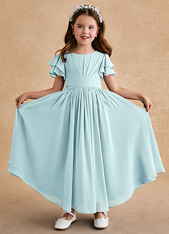 Azazie Ali Flower Girl Dresses Sea Glass A-Line Pleated Chiffon Dress image1