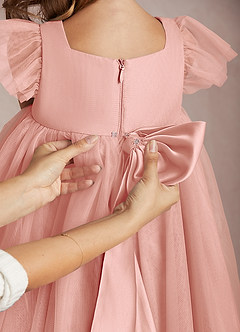 Azazie Kalio Flower Girl Dresses Rosette A-Line with Sleeves Tulle Dress image4