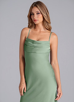 Azazie Seema Robes de demoiselle d'honneur Robe Sirène en Satin extensible Corset Matcha image2