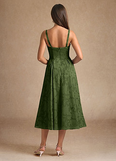 Azazie Lorain Mother of the Bride Dresses Olive A-Line Pleated Floral Burnout Dress image8
