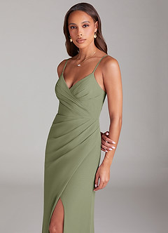 Azazie Maci Bridesmaid Dresses Pistachio Sheath Pleated Chiffon Dress image2