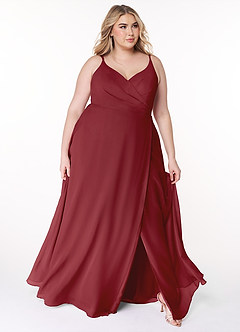 Azazie Lennon Bridesmaid Dresses Pomegranate A-Line Lace Chiffon Dress image9