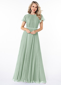 Azazie Kara Modest Bridesmaid Dresses A-Line Pleated Chiffon Floor-Length Dress image4