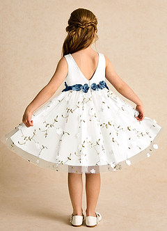 Azazie Starri Flower Girl Dresses Ivory Bermuda Ball-Gown Beaded Matte Satin Dress image2