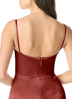 Azazie Liv Bridesmaid Dresses Terracotta Sheath Off the Shoulder Metallic Satin Convertible Dress image9