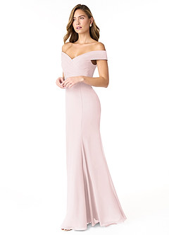 Azazie Lecia Bridesmaid Dresses Blushing Pink Empire Off-The-Shoulder Pleated Chiffon Convertible Dress image3