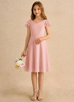 Azazie Narin Girls Formal Flower Girl Dresses Rosette A-Line with Sleeves Chiffon Dress image3