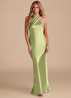 Azazie Doretta Brautjungfernkleider Meerjungfrau-Linie Schleifen Metallischer Satin Kleid Pistazie image3