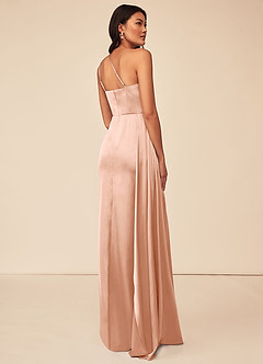 Azazie Maron Bridesmaid Dresses Rose Gold A-Line One Shoulder Stretch Satin Dress image4