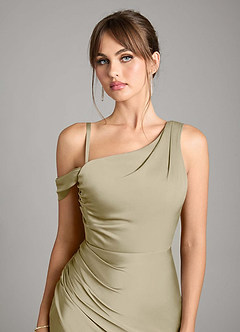 Azazie Madelyn Bridesmaid Dresses Moss Green Mermaid One Shoulder Stretch Satin Convertible Dress image3