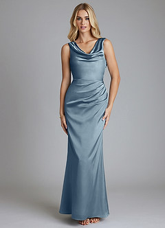 Azazie Tallie Bridesmaid Dresses Dusty Blue Mermaid Pleated Stretch Satin Dress image9