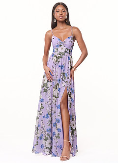 Azazie Zeya Bridesmaid Dresses Lilac Floral A-Line V-Neck Pleated Chiffon Dress image1