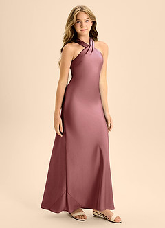 Azazie Doretta Junior Amethyst A-Line Pleated Stretch Satin Dress image6