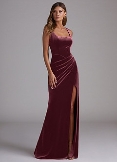 Azazie Mero Bridesmaid Dresses Raspberry Sheath Pleated Velvet Dress image4