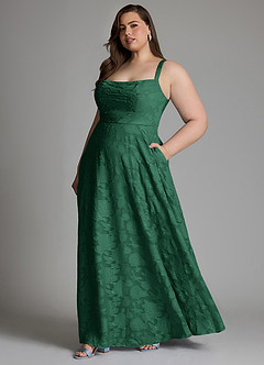 Azazie Shaude Bridesmaid Dresses Dark Green A-Line Pleated Floral Burnout Dress image14