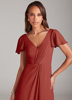 Azazie Soren Bridesmaid Dresses Terracotta A-Line Ruched Chiffon Dress image6