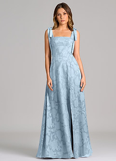 Azazie Debra Brudtärnklänningar Klä av A-Linje i Blommig Utbrändhet med fickor Himmelsblå image4