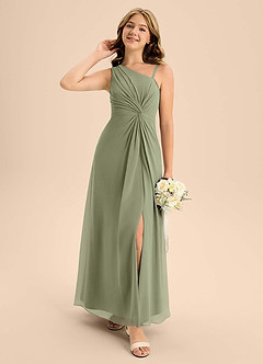 Azazie Brooke Junior Pistachio A-Line Side Slit Chiffon Dress image3
