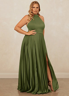 Christian Siriano Bridal for Azazie 1007 Bridesmaid Dresses Olive A-Line Pleated Stretch Satin Dress image10