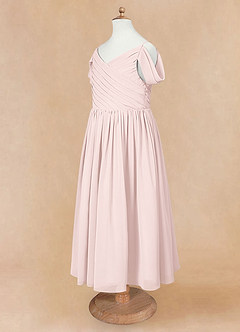 Azazie Chelle Robe Demoiselle D'honneur Fillette Robe Trapèze en Mousseline de soie Plissé Rose Pâle image8