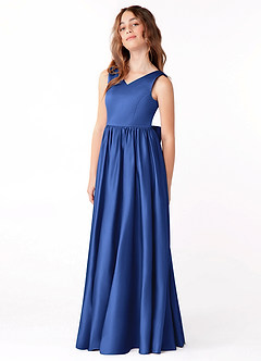 Azazie Hathaway Junior Royal Blue A-Line Bow Stretch Satin Dress image4