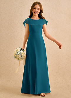 Azazie Kittie Girls Formal Robe Demoiselle D'honneur Fillette Robe Trapèze en Mousseline de soie Bleu Encre image6