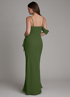 Azazie Yura Jurken voor bruidsmeisjes Jurk van Chiffon met Zeemeermin Off-shoulder Olijf image3