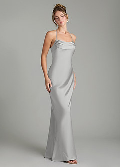 Azazie Mae Robes de demoiselle d'honneur Robe Sirène en Satin extensible Plissé Argent image5