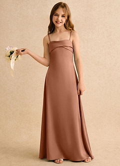 Azazie Mirabella Girls Formal vestidos de niña de las flores Vestido Bronceador de Satén Elástico de Recto con Escote corazón image3