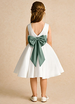 Azazie Sosie Flower Girl Dresses Ivory Eucalyptus A-Line Pleated Matte Satin Dress image1
