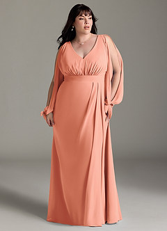 Azazie Matilda Brautjungfernkleider A-Linie Langarm Chiffon Kleid Sonnenuntergang image13