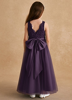 Azazie Cinna Flower Girl Dresses Plum A-Line Lace Tulle Dress image2